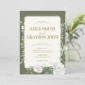 Elegant Sage Green Boho Floral Modern Wedding  Einladung (Stehend Vorderseite)