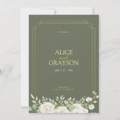 Elegant Sage Green Boho Floral Modern Wedding  Einladung (Rückseite)