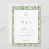 Elegant Sage Green Botanical Crest Wedding Einladung (Vorderseite)