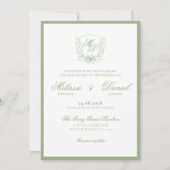 Elegant Sage Green Botanical Crest Wedding Einladung (Vorderseite)