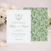 Elegant Sage Green Botanical Crest Wedding Einladung