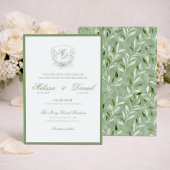 Elegant Sage Green Botanical Crest Wedding Einladung