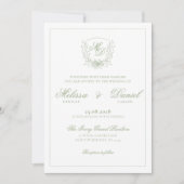 Elegant Sage Green Botanical Crest Wedding Einladung (Vorderseite)