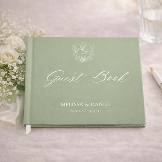 Elegant Sage Green Botanical Crest Wedding Gästebuch