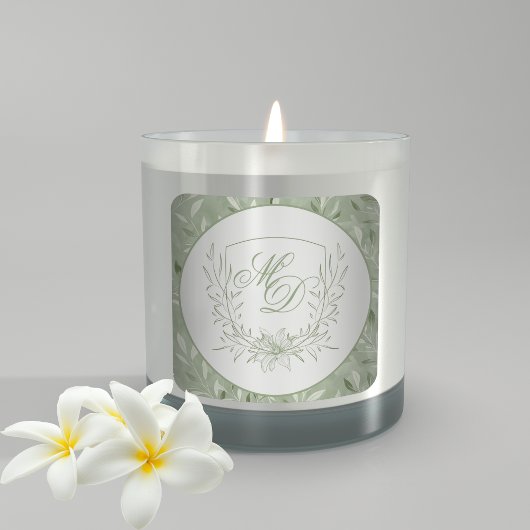 Elegant Sage Green Botanical Crest Wedding Quadratischer Aufkleber