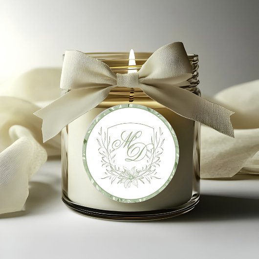 Elegant Sage Green Botanical Crest Wedding Runder Aufkleber