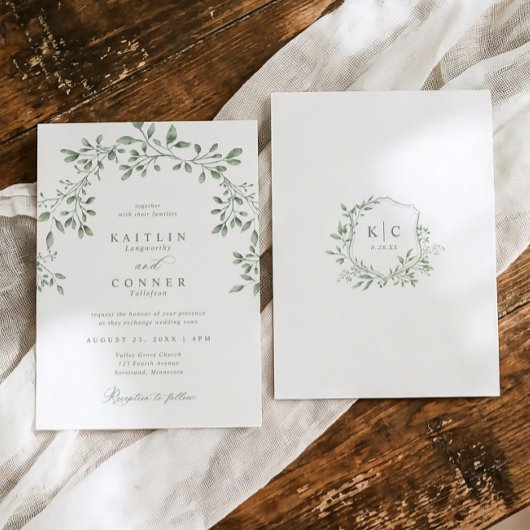 Elegant Sage Green Botanical Garden Wedding Einladung