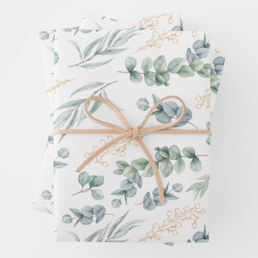 Elegant Sage Green Botanical Greenery Gold Berries Geschenkpapier Set (Beispiel)