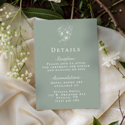 Elegant Sage Green Botanical Wedding Details Begleitkarte