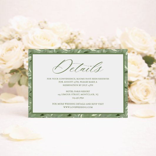 Elegant Sage Green Botanical Wedding Details Begleitkarte