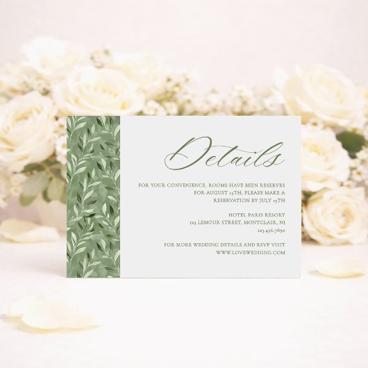 Elegant Sage Green Botanical Wedding Details Begleitkarte