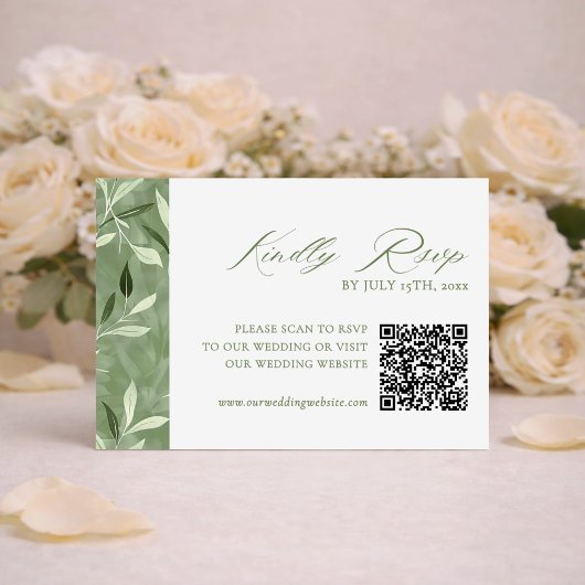 Elegant Sage Green Botanical Wedding Qr Code RSVP Karte