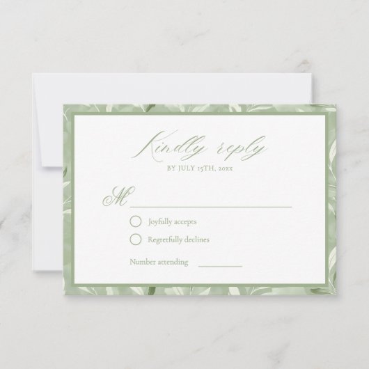 Elegant Sage Green Botanical Wedding RSVP Card Karte (Vorderseite)