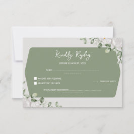 Elegant Sage Green Botanical White Floral Wedding RSVP Karte