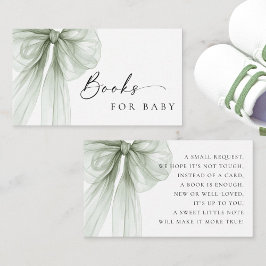 Elegant Sage Green Bow Baby Shower Books for Baby Begleitkarte