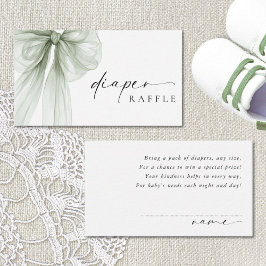Elegant Sage Green Bow Baby Shower Diaper Raffle Begleitkarte