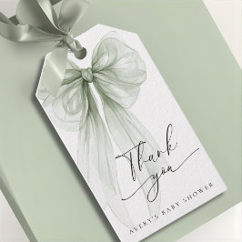 Elegant Sage Green Bow Baby Shower Thank You Geschenkanhänger