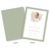 Elegant Sage Green Bow Boy Photo Baptism Einladung