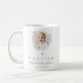 Elegant Sage Green Bow Boy Photo Baptism Kaffeetasse (Links)