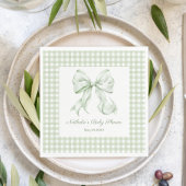 Elegant Sage Green Bow Gingham Baby Shower Serviette