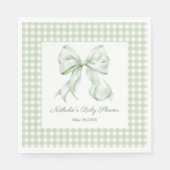 Elegant Sage Green Bow Gingham Baby Shower Serviette (Vorderseite)