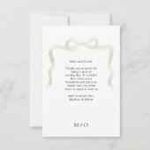  Elegant Sage Green Bow Monogram Photo Wedding Dankeskarte (Rückseite)