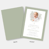 Elegant Sage Green Bow Photo Baptism Einladung