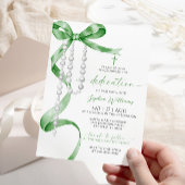 Elegant Sage Green Bow & Rosary Dedication Einladung