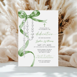 Elegant Sage Green Bow & Rosary Dedication Einladung