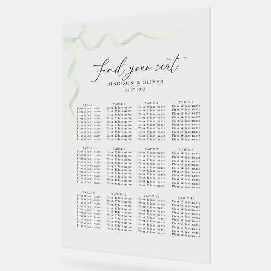 Elegant Sage Green Bow Wedding Seating Acrylic Acrylschild (Winkel)