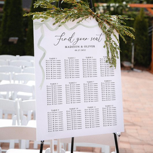 Elegant Sage Green Bow Wedding Seating Charts Poster