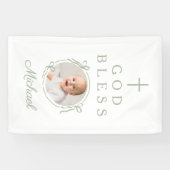 Elegant Sage Green Boy God Bless Photo Banner (Horizontal)