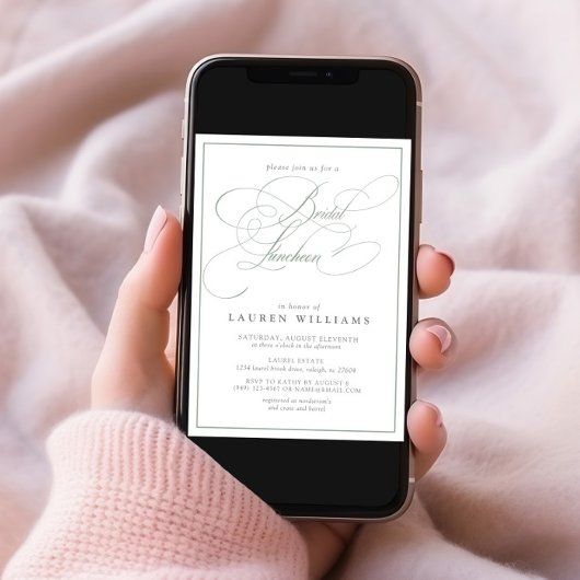 Elegant Sage Green Calligraphy Bridal Luncheon Einladung