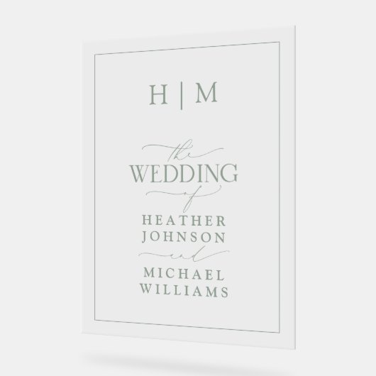 Elegant Sage Green Calligraphy Monogram Wedding Acrylschild (Winkel)