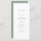 Elegant Sage Green Calligraphy Monogram Wedding Menükarte (Vorne/Hinten)