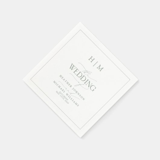 Elegant Sage Green Calligraphy Monogram Wedding Serviette (Ecke)