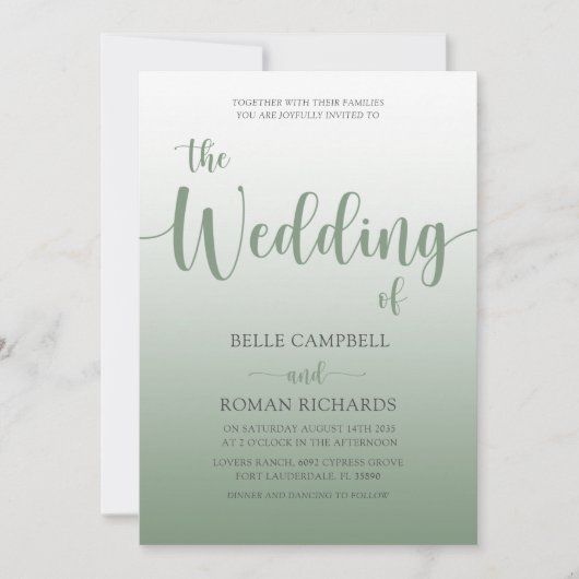 Elegant Sage Green Calligraphy Script Wedding Einladung (Vorderseite)