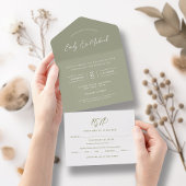 Elegant Sage Green Calligraphy Wedding All In One Einladung