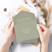Elegant Sage Green Calligraphy Wedding All In One Einladung