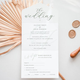 Elegant Sage Green Calligraphy Wedding All In One Einladung
