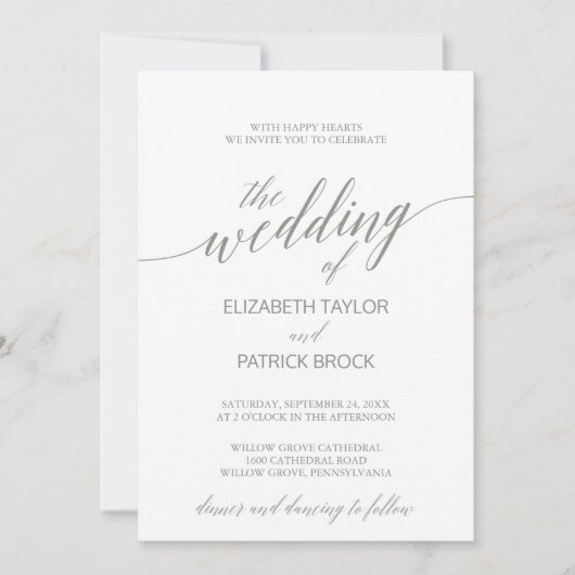 Elegant Sage Green Calligraphy Wedding Einladung (Vorderseite)