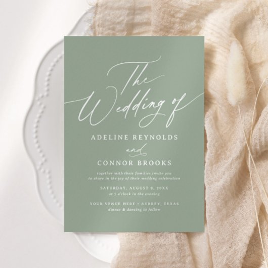 Elegant Sage Green Calligraphy Wedding Einladung