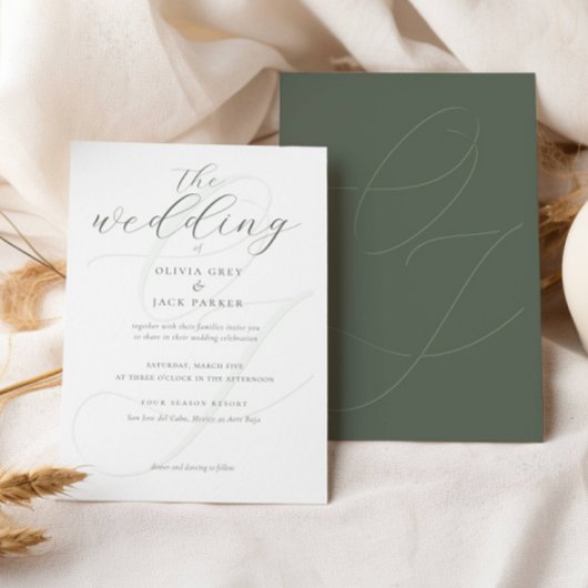 Elegant Sage Green Calligraphy Wedding Einladung