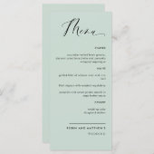 Elegant Sage Green Calligraphy Wedding / Empfang Menükarte (Vorne/Hinten)