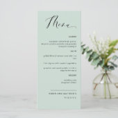 Elegant Sage Green Calligraphy Wedding / Empfang Menükarte (Stehend Vorderseite)