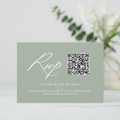 Elegant Sage Green Calligraphy Wedding QR Code RSVP Karte (Stehend Vorderseite)