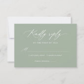 Elegant Sage Green Calligraphy Wedding RSVP Karte (Vorderseite)