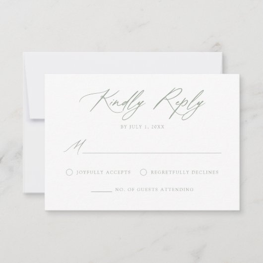 Elegant Sage Green Calligraphy Wedding RSVP Karte (Vorderseite)