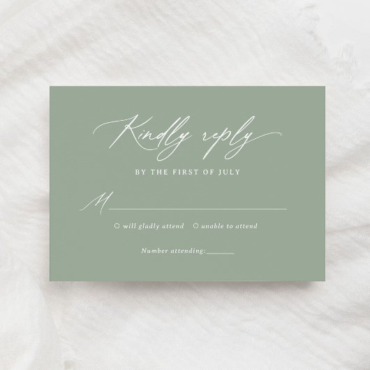 Elegant Sage Green Calligraphy Wedding RSVP Karte
