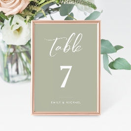Elegant Sage Green Calligraphy Wedding Tischnummer